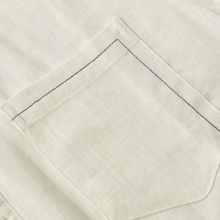 Buddha Stones Chemise homme décontractée d'été à col mandarin et manches courtes boutonnées, avec poche - image 4