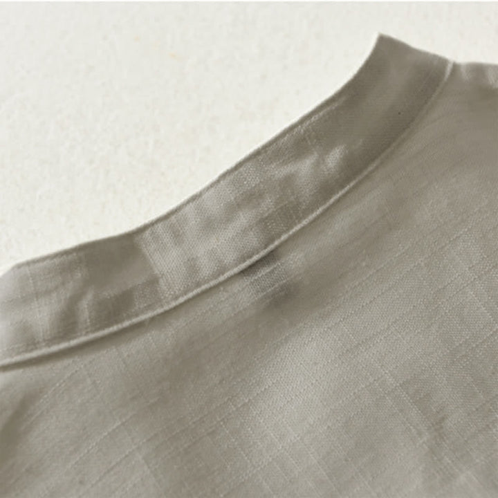 Buddha Stones Chemise homme décontractée d'été à col mandarin et manches courtes boutonnées, avec poche - image 10