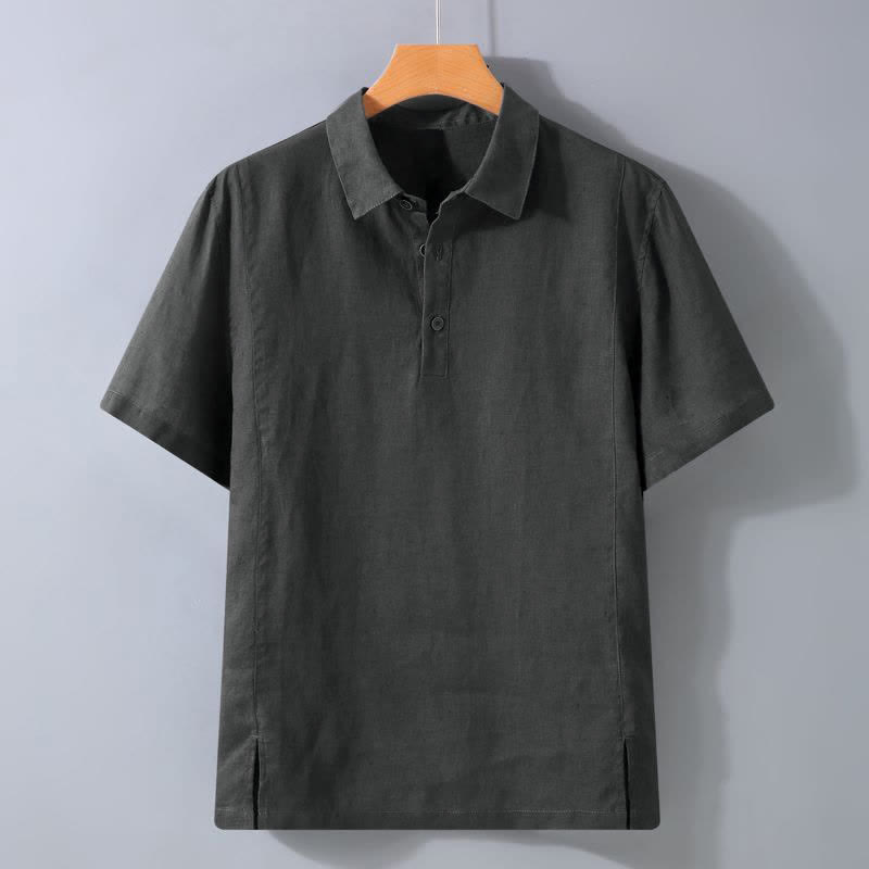 Buddha Stones Chemises à manches courtes pour hommes, style minimaliste décontracté d'été, boutonnées, unies - Gris sombre - US/UK/AU44, EU54 (4XL) - image 2
