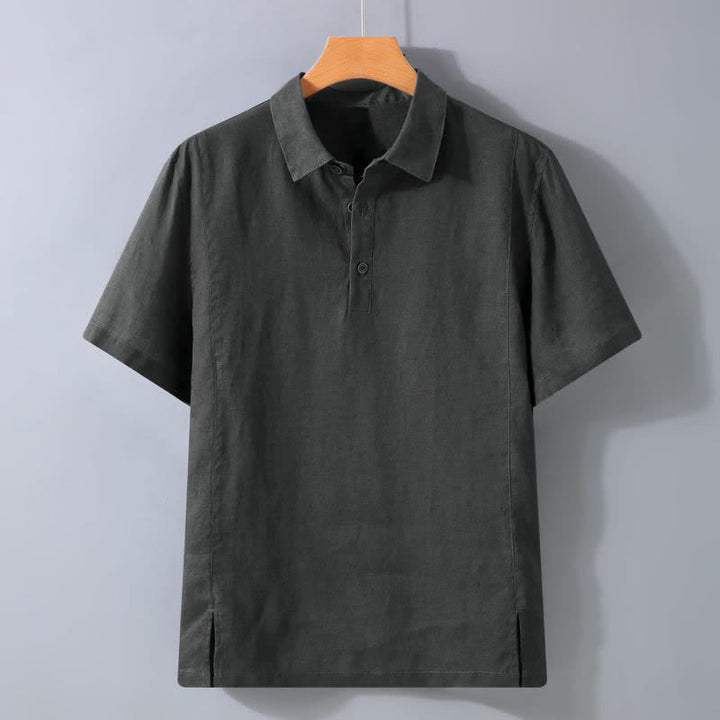 Buddha Stones Chemises à manches courtes pour hommes, style minimaliste décontracté d'été, boutonnées, unies - Gris sombre - US/UK/AU44, EU54 (4XL) - image 2