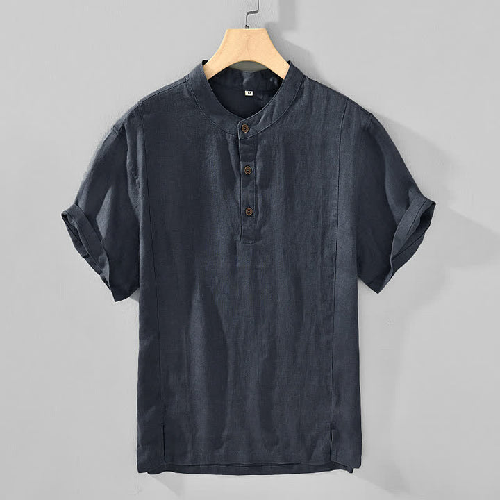 Buddha Stones Chemises d'été décontractées à manches courtes pour hommes, style Tang, col mandarin, boutonnées, unies - Gris terne - US/UK/AU44, EU54 (4XL) - image 0