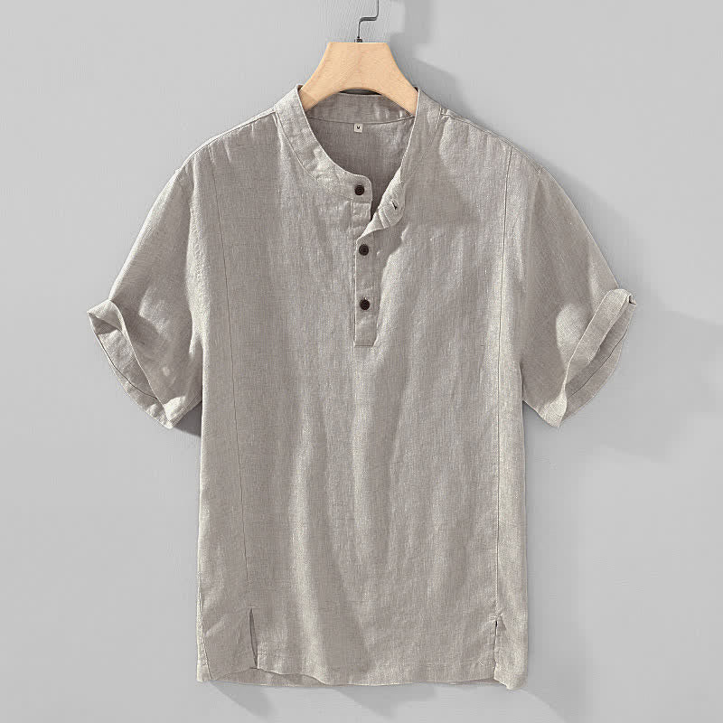 Buddha Stones Chemises d'été décontractées à manches courtes pour hommes, style Tang, col mandarin, boutonnées, unies - Gainsboro - US/UK/AU44, EU54 (4XL) - image 3