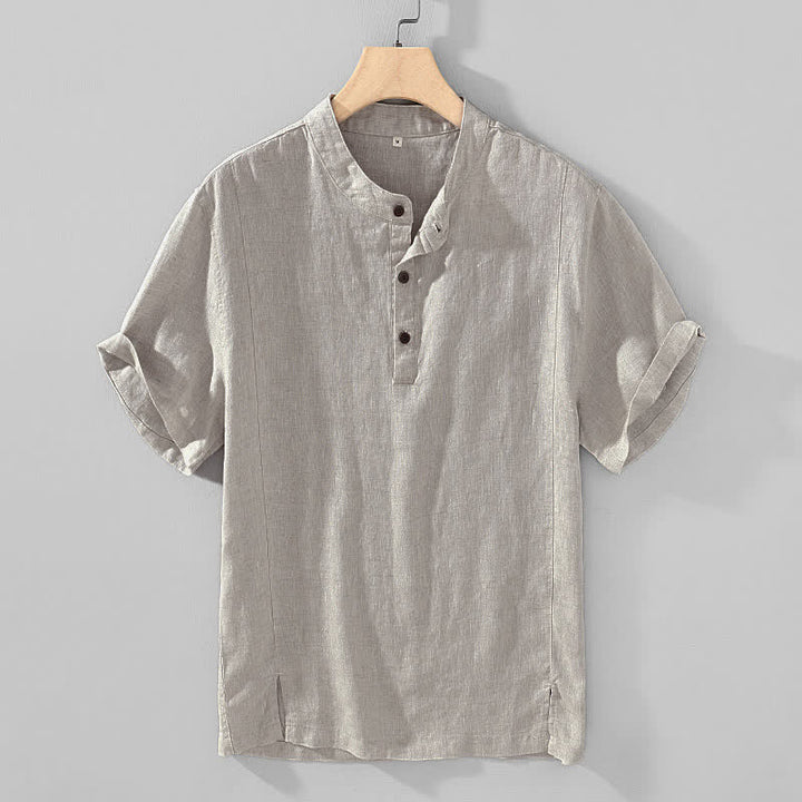 Buddha Stones Chemises d'été décontractées à manches courtes pour hommes, style Tang, col mandarin, boutonnées, unies - Gainsboro - US/UK/AU44, EU54 (4XL) - image 3