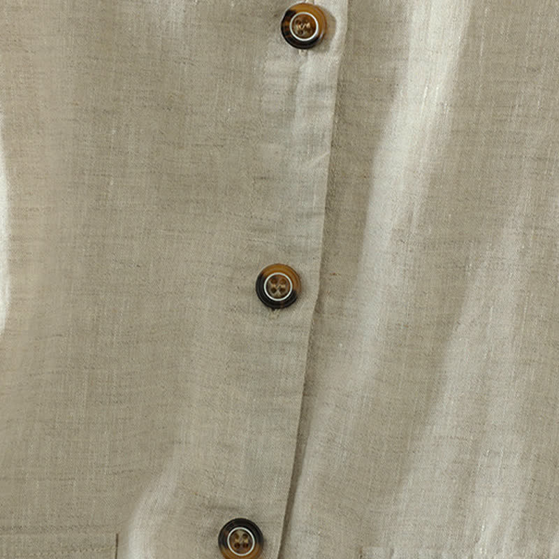 Buddha Stones Débardeur d'été minimaliste à col mandarin boutonné, style Tang, avec poche - image 4
