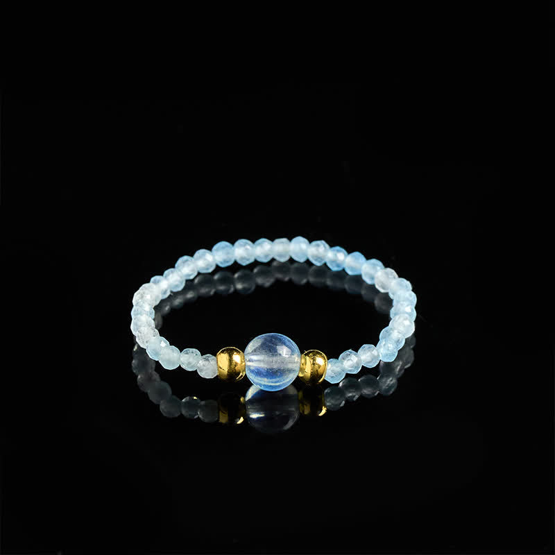 Buddha Stones Anneau élastique de guérison avec mini perles de 2 mm en rhodonite naturelle, aigue-marine, topaze et quartz rose - image 21