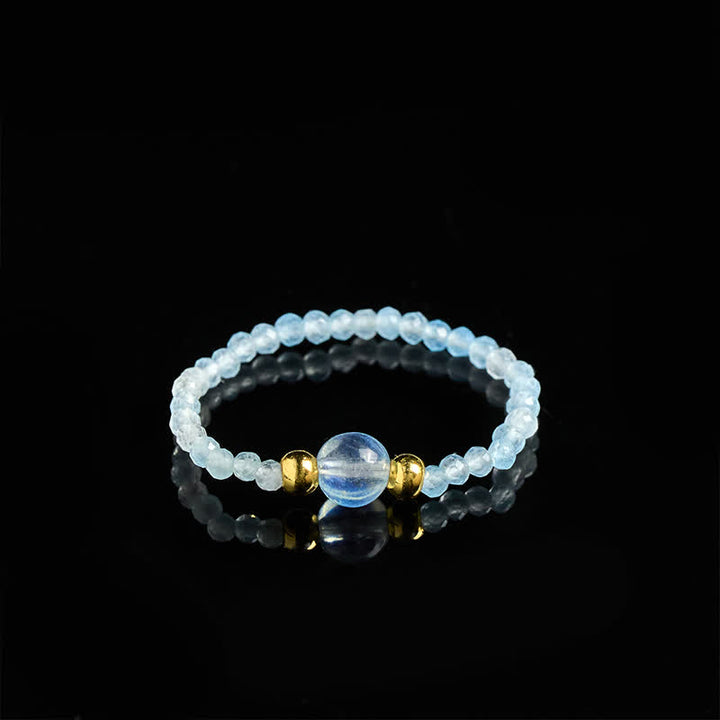 Buddha Stones Anneau élastique de guérison avec mini perles de 2 mm en rhodonite naturelle, aigue-marine, topaze et quartz rose - image 21