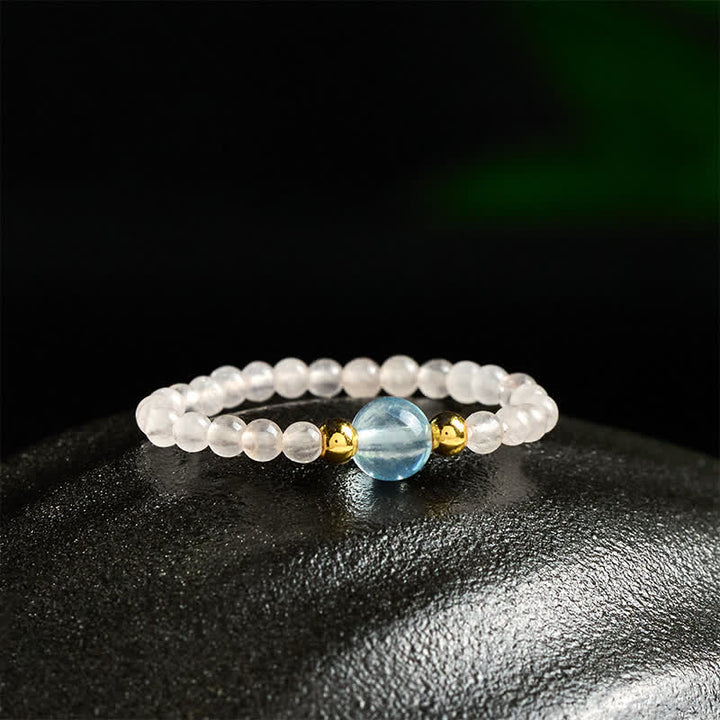 Buddha Stones Anneau élastique de guérison avec mini perles de 2 mm en rhodonite naturelle, aigue-marine, topaze et quartz rose - image 16
