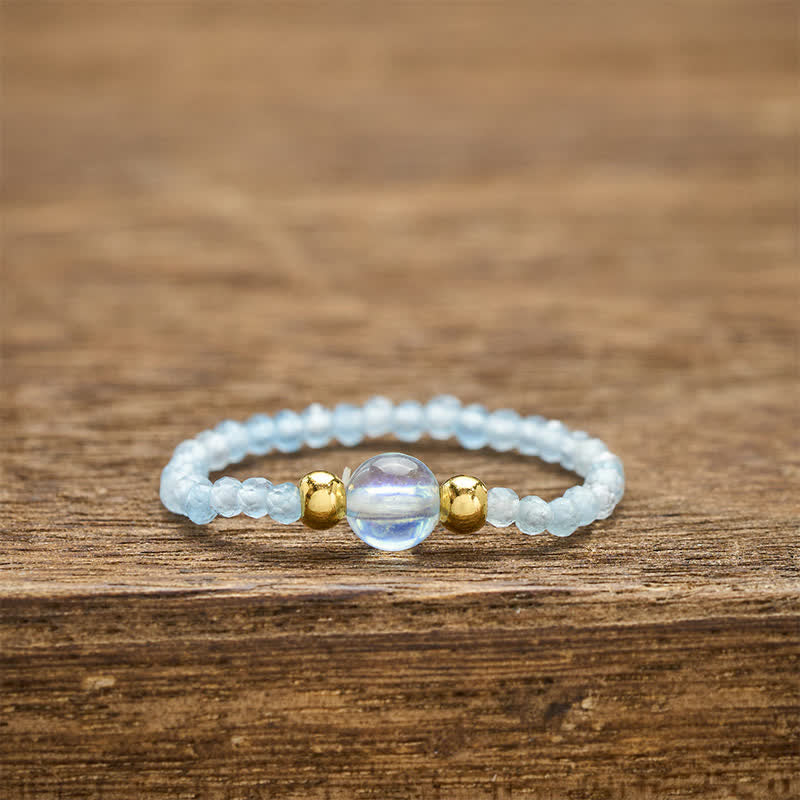 Buddha Stones Anneau élastique de guérison avec mini perles de 2 mm en rhodonite naturelle, aigue-marine, topaze et quartz rose - Aigue-marine naturelle (la couleur peut varier) (2 mm + 4 mm) - image 19