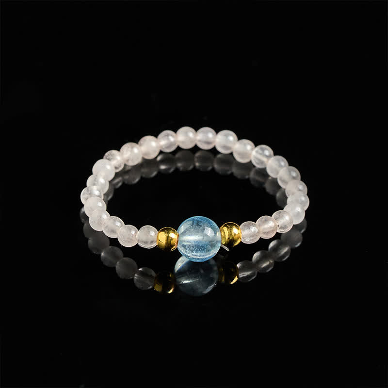 Buddha Stones Anneau élastique de guérison avec mini perles de 2 mm en rhodonite naturelle, aigue-marine, topaze et quartz rose - image 15