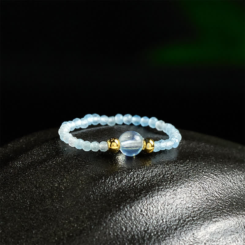 Buddha Stones Anneau élastique de guérison avec mini perles de 2 mm en rhodonite naturelle, aigue-marine, topaze et quartz rose - image 22