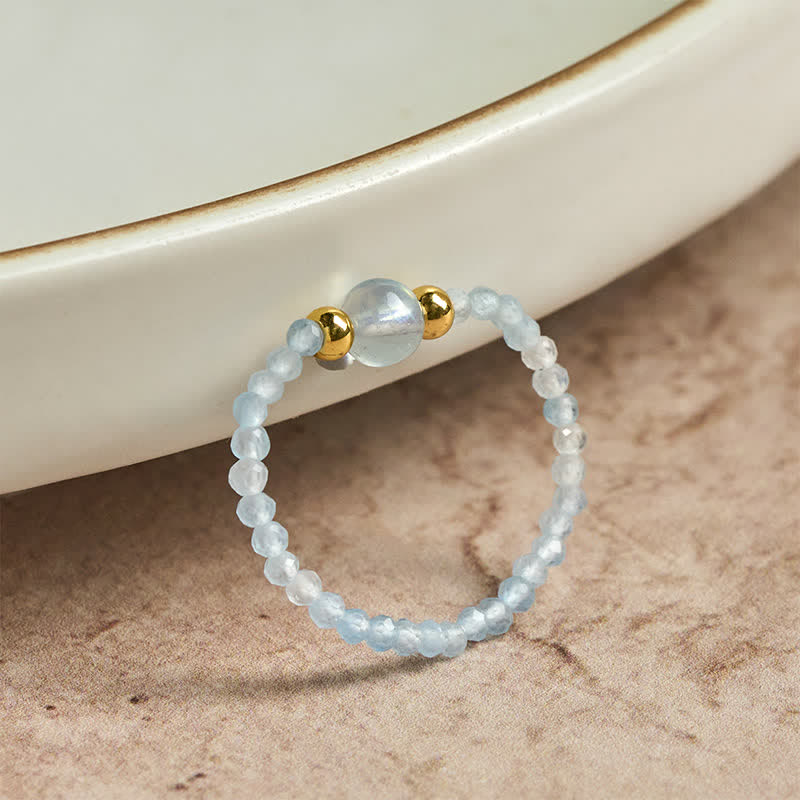 Buddha Stones Anneau élastique de guérison avec mini perles de 2 mm en rhodonite naturelle, aigue-marine, topaze et quartz rose - image 20