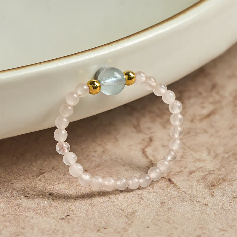 Buddha Stones Anneau élastique de guérison avec mini perles de 2 mm en rhodonite naturelle, aigue-marine, topaze et quartz rose - image 14