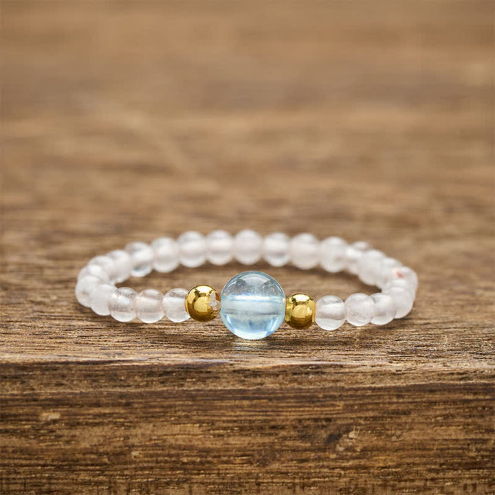 Buddha Stones Anneau élastique de guérison avec mini perles de 2 mm en rhodonite naturelle, aigue-marine, topaze et quartz rose - Quartz rose naturel (couleur variable) + Aigue-marine naturelle (couleur variable) (2 mm + 4 mm) - image 13
