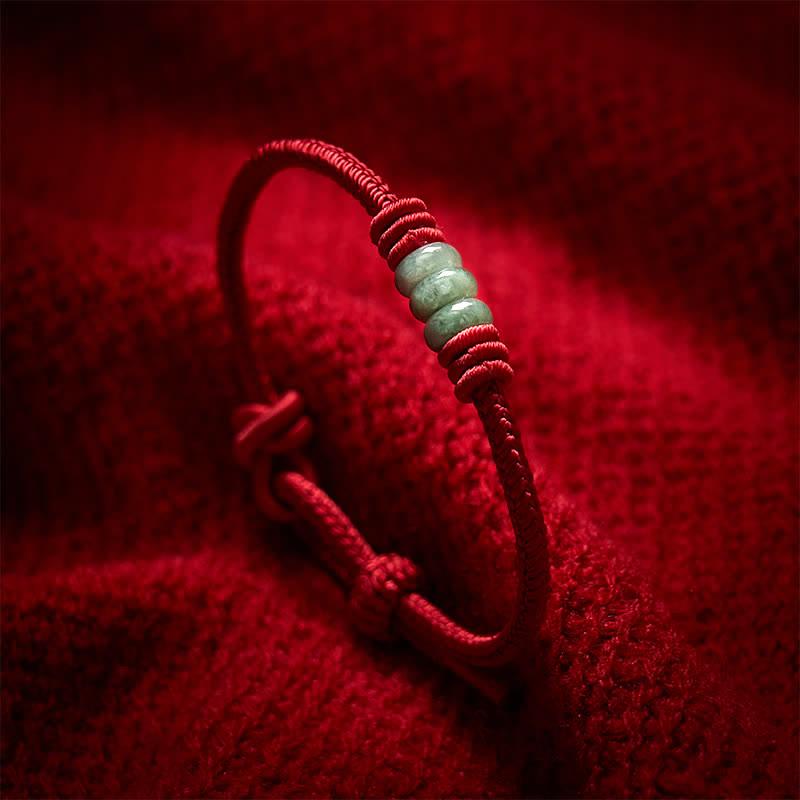 Buddha Stones Bracelet tressé à nœud coulissant en jade rouge fait main - Rouge foncé - 5,91-7,48 pouces (15-19 cm) - image 0