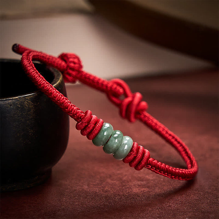 Buddha Stones Bracelet tressé à nœud coulissant en jade rouge fait main - image 1
