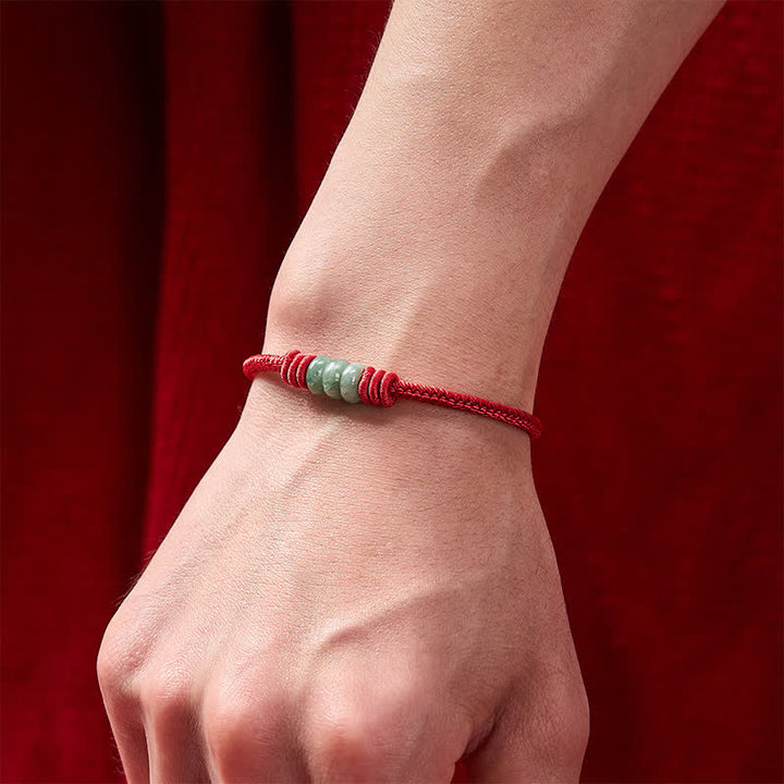 Buddha Stones Bracelet tressé à nœud coulissant en jade rouge fait main - image 4