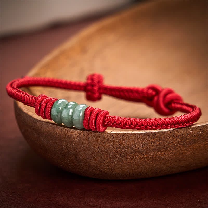 Buddha Stones Bracelet tressé à nœud coulissant en jade rouge fait main - image 2
