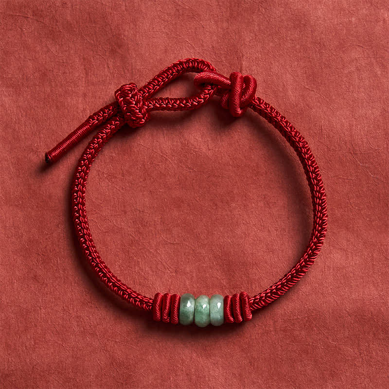Buddha Stones Bracelet tressé à nœud coulissant en jade rouge fait main - image 3