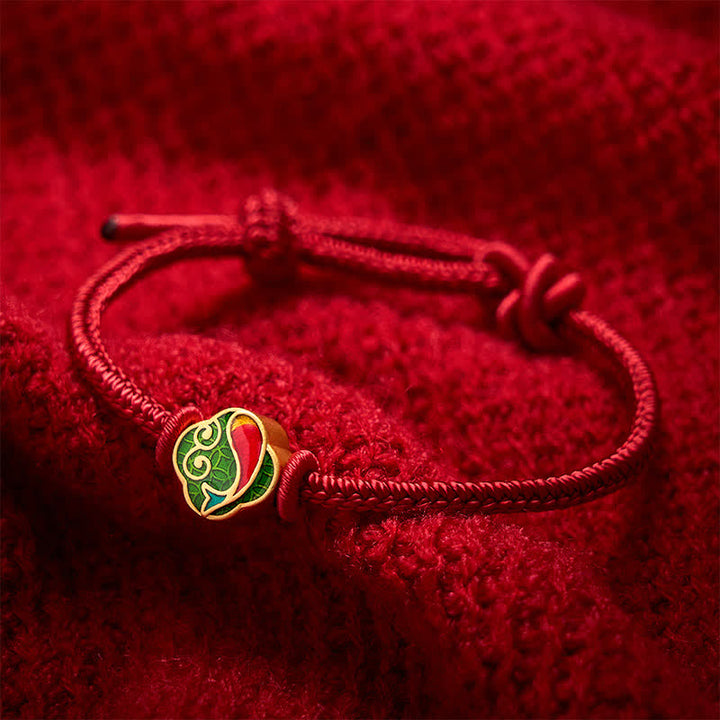 Buddha Stones Bracelet ajustable tressé à la main avec double carpe koï et cordon rouge. - Rouge foncé - 5,91-7,48 pouces (15-19 cm) - image 0