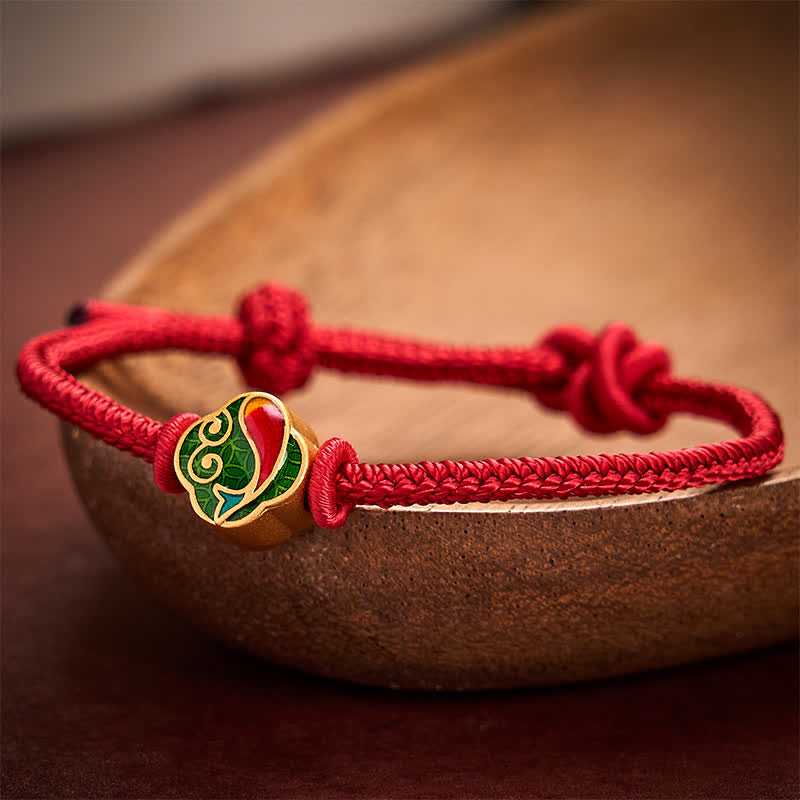 Buddha Stones Bracelet ajustable tressé à la main avec double carpe koï et cordon rouge. - image 3
