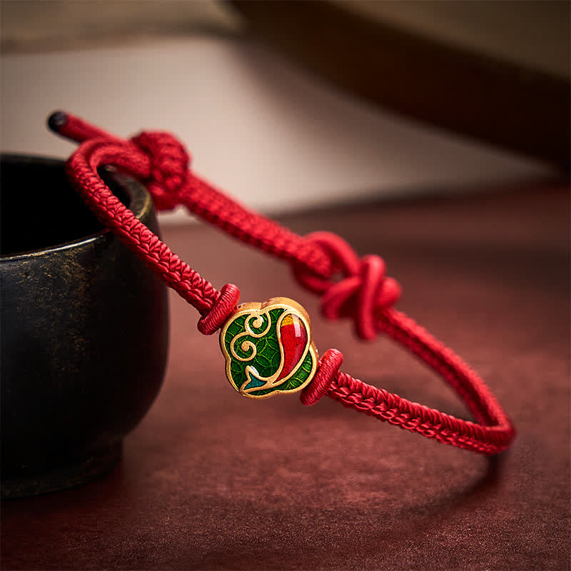 Buddha Stones Bracelet ajustable tressé à la main avec double carpe koï et cordon rouge. - image 2