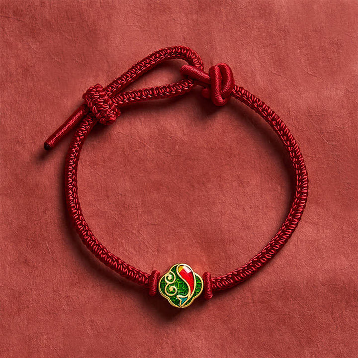 Buddha Stones Bracelet ajustable tressé à la main avec double carpe koï et cordon rouge. - image 1