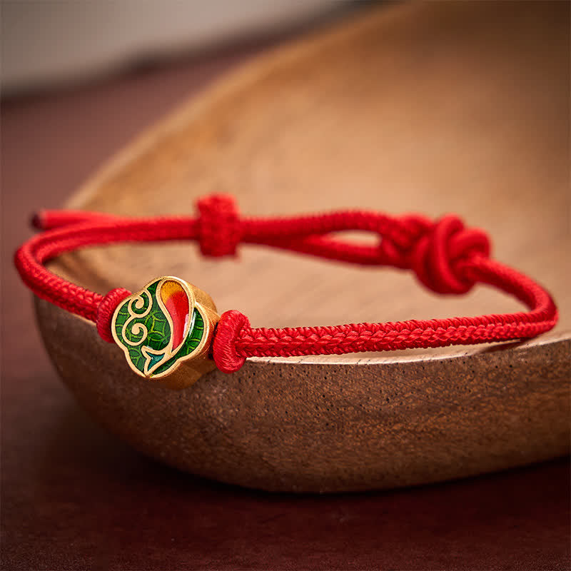Buddha Stones Bracelet ajustable tressé à la main avec double carpe koï et cordon rouge. - image 10