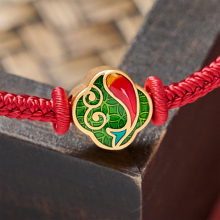 Buddha Stones Bracelet ajustable tressé à la main avec double carpe koï et cordon rouge. - image 5