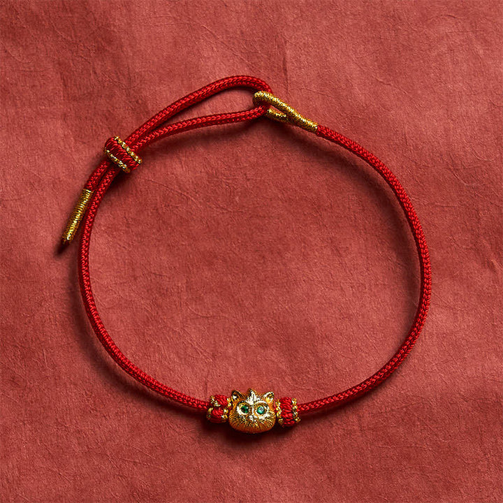 Buddha Stones Bracelet porte-bonheur chat mignon tissé à la main en fil rouge - image 3