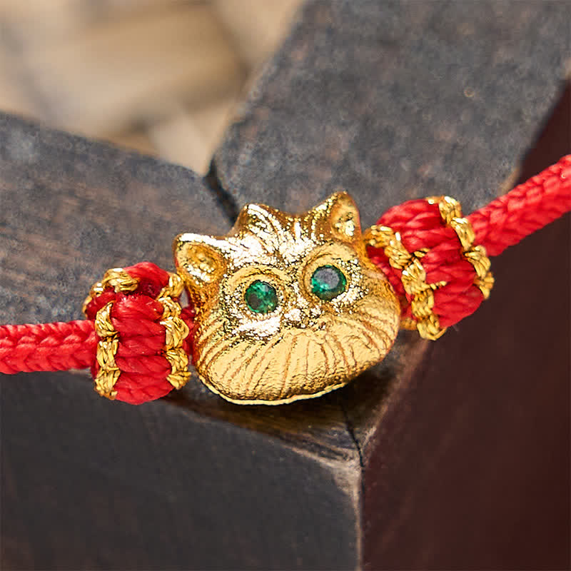 Buddha Stones Bracelet porte-bonheur chat mignon tissé à la main en fil rouge - image 5