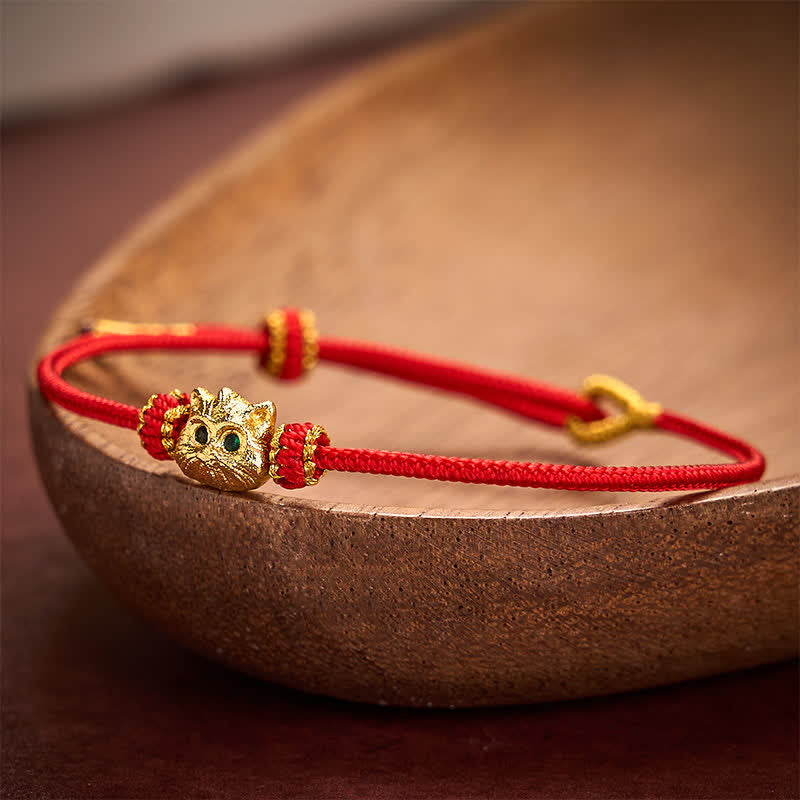 Buddha Stones Bracelet porte-bonheur chat mignon tissé à la main en fil rouge - image 1