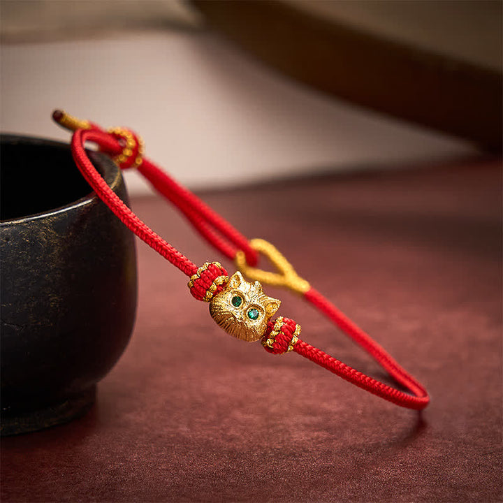 Buddha Stones Bracelet porte-bonheur chat mignon tissé à la main en fil rouge - image 2