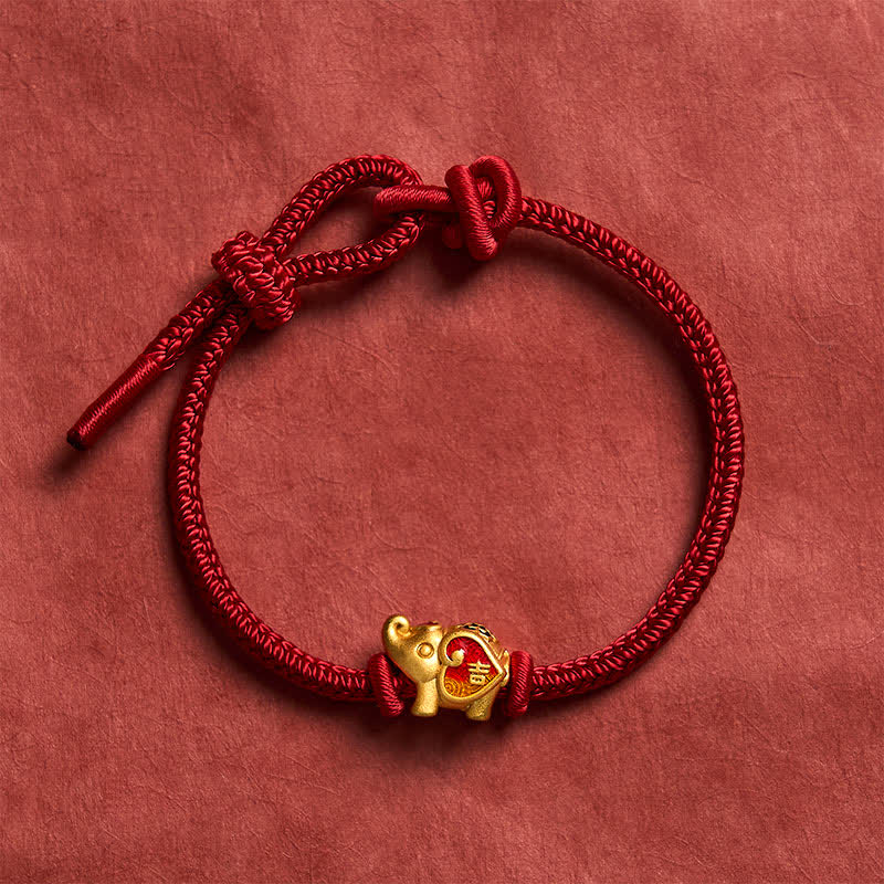Buddha Stones Bracelet tressé ajustable fait main avec éléphant, cœur et motif amour, en fil rouge. - image 2