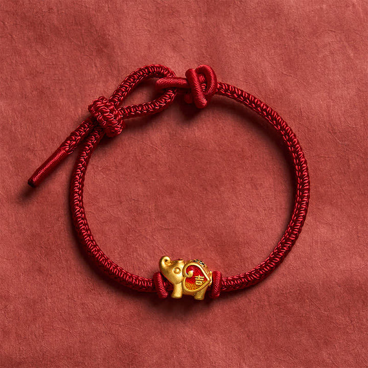 Buddha Stones Bracelet tressé ajustable fait main avec éléphant, cœur et motif amour, en fil rouge. - image 2