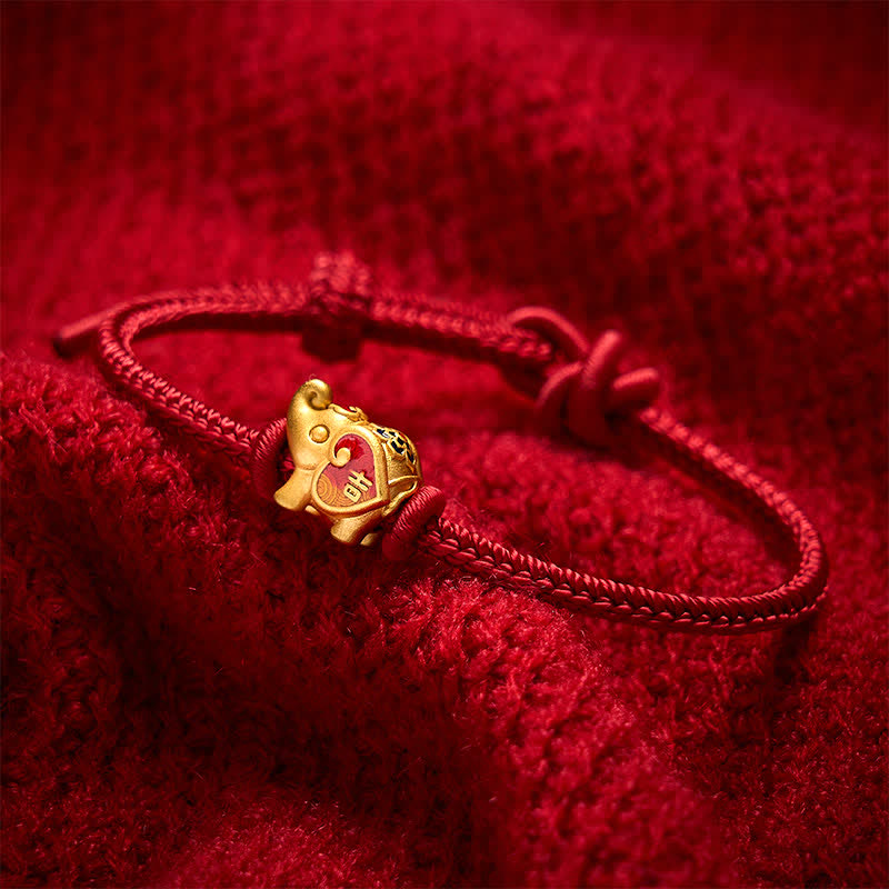 Buddha Stones Bracelet tressé ajustable fait main avec éléphant, cœur et motif amour, en fil rouge. - image 3