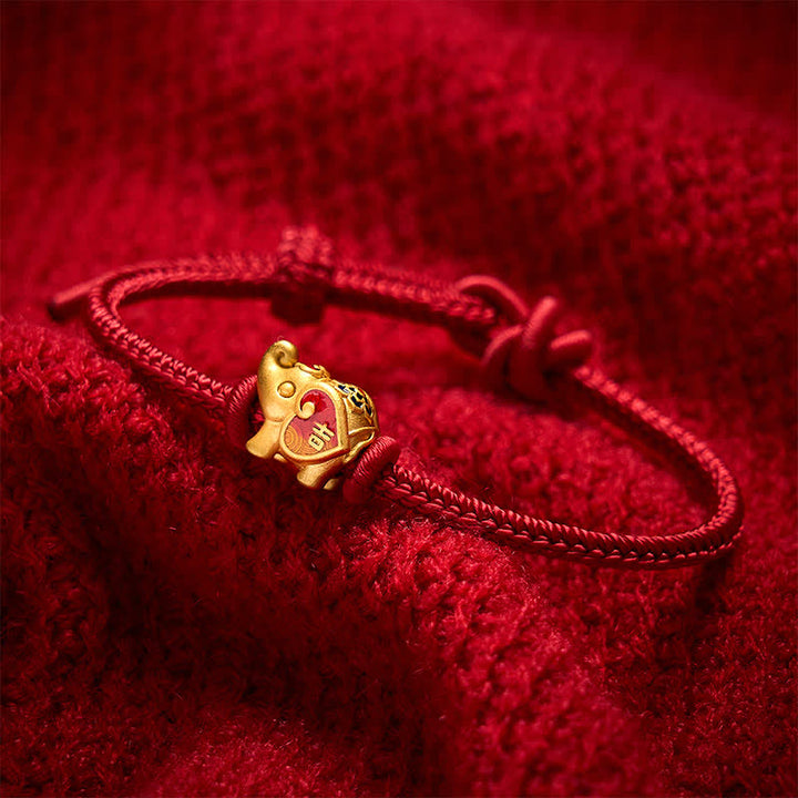 Buddha Stones Bracelet tressé ajustable fait main avec éléphant, cœur et motif amour, en fil rouge. - image 3