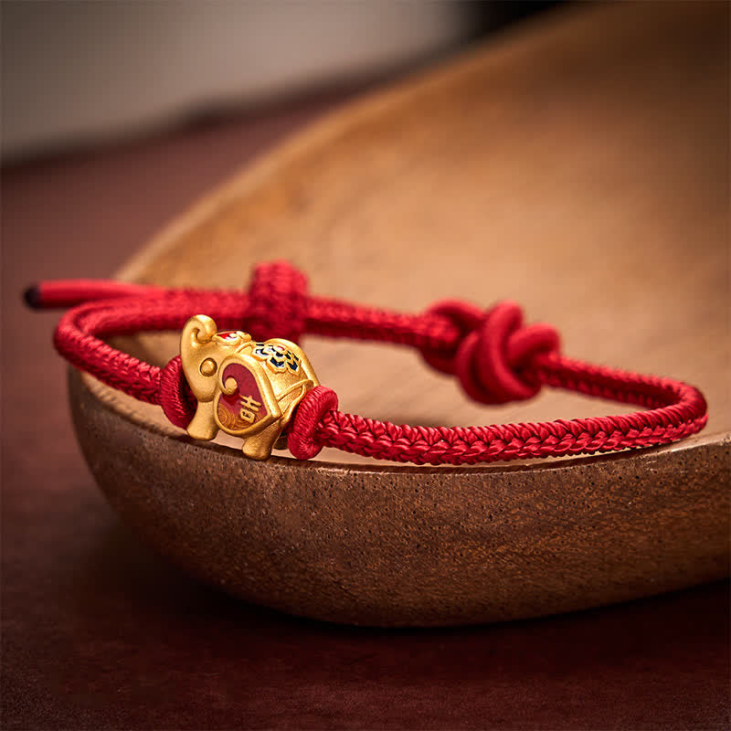 Buddha Stones Bracelet tressé ajustable fait main avec éléphant, cœur et motif amour, en fil rouge. - image 1