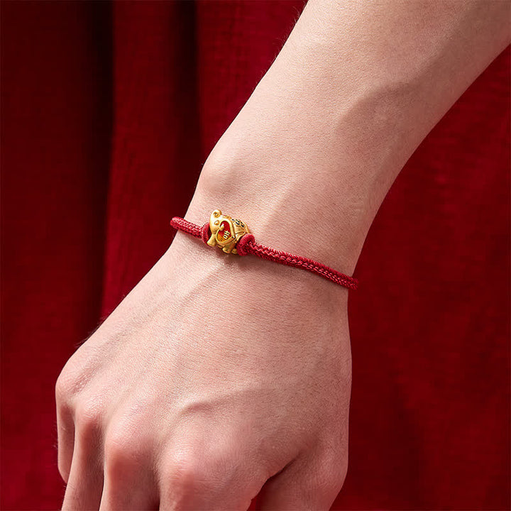 Buddha Stones Bracelet tressé ajustable fait main avec éléphant, cœur et motif amour, en fil rouge. - image 4