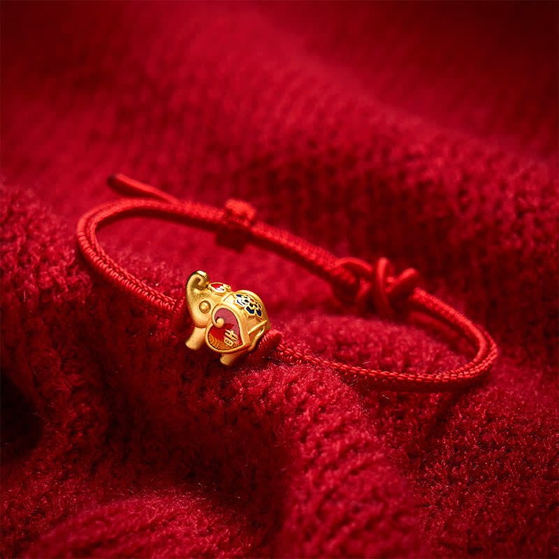 Buddha Stones Bracelet tressé ajustable fait main avec éléphant, cœur et motif amour, en fil rouge. - image 11