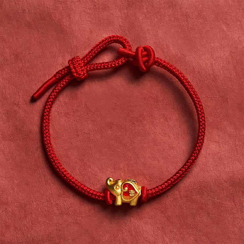 Buddha Stones Bracelet tressé ajustable fait main avec éléphant, cœur et motif amour, en fil rouge. - image 9