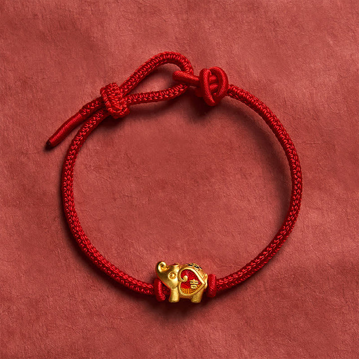 Buddha Stones Bracelet tressé ajustable fait main avec éléphant, cœur et motif amour, en fil rouge. - image 9