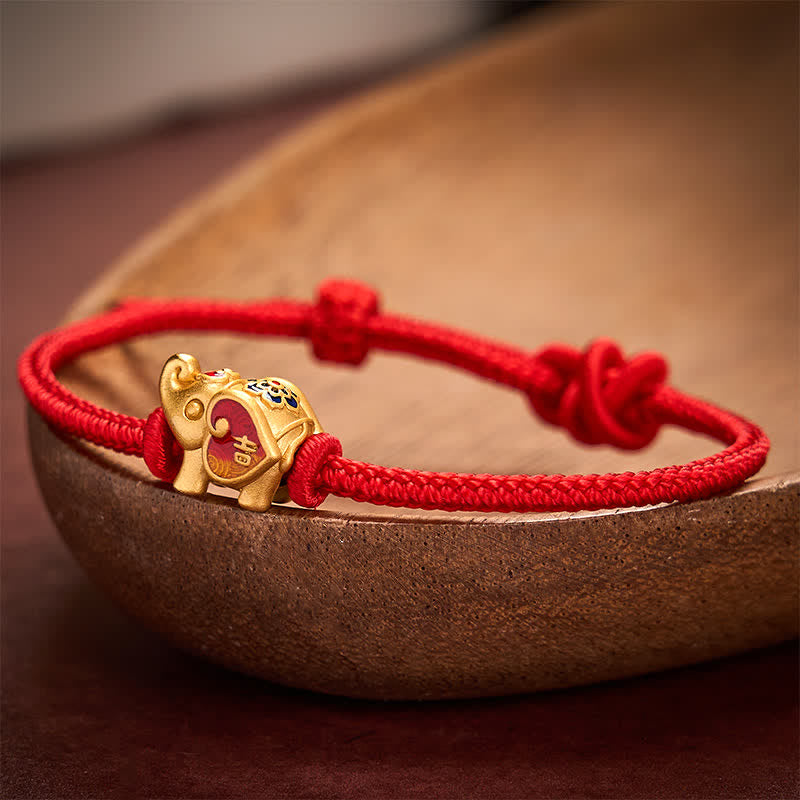 Buddha Stones Bracelet tressé ajustable fait main avec éléphant, cœur et motif amour, en fil rouge. - image 10