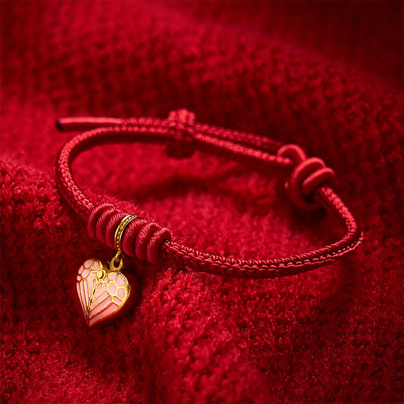 Buddha Stones Bracelet porte-bonheur en forme de cœur tressé à la main avec un cordon rouge - image 2