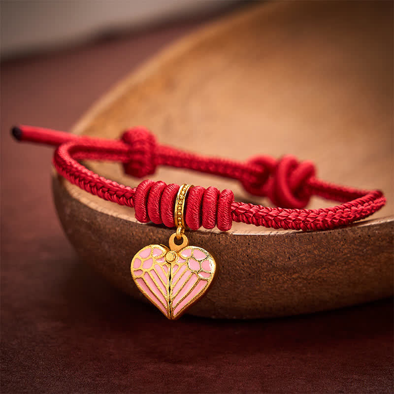 Buddha Stones Bracelet porte-bonheur en forme de cœur tressé à la main avec un cordon rouge - Rouge foncé - 5,91-7,48 pouces (15-19 cm) - image 0