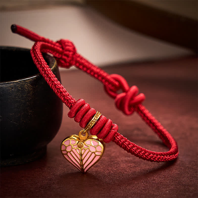 Buddha Stones Bracelet porte-bonheur en forme de cœur tressé à la main avec un cordon rouge - image 3
