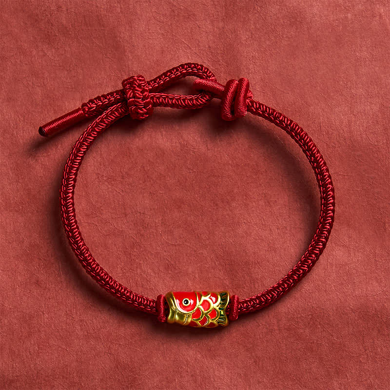 Buddha Stones Bracelet en cordon tressé rouge tissé à la main avec motif de carpes koï et résistance ajustable - image 3