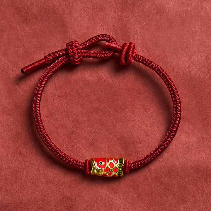 Buddha Stones Bracelet en cordon tressé rouge tissé à la main avec motif de carpes koï et résistance ajustable - image 3