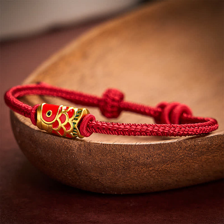 Buddha Stones Bracelet en cordon tressé rouge tissé à la main avec motif de carpes koï et résistance ajustable - image 1