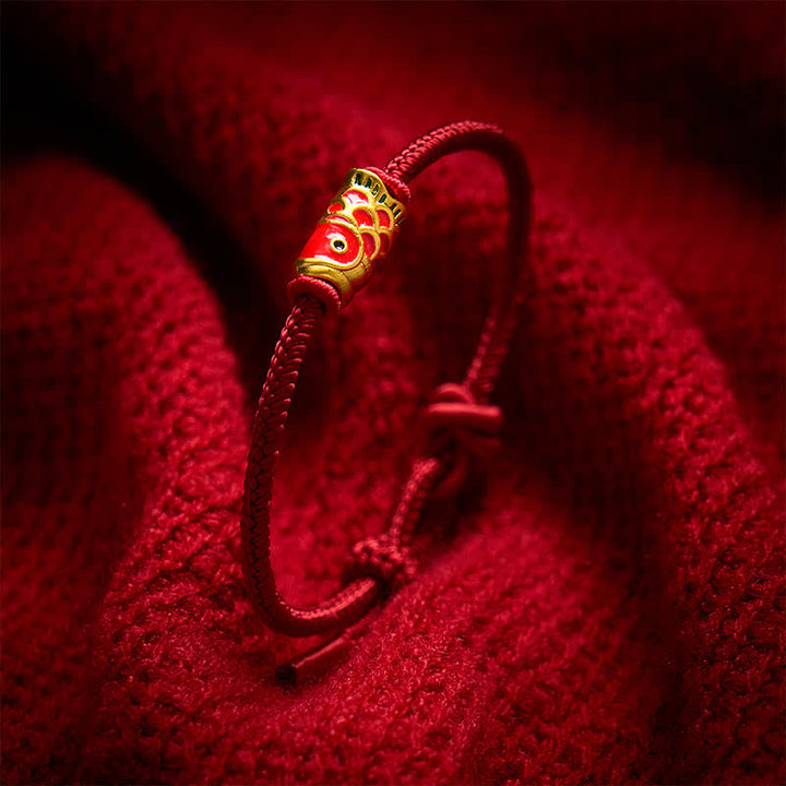 Buddha Stones Bracelet en cordon tressé rouge tissé à la main avec motif de carpes koï et résistance ajustable - image 2