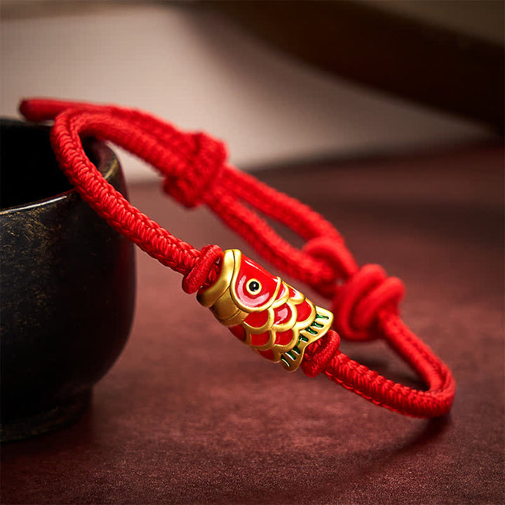 Buddha Stones Bracelet en cordon tressé rouge tissé à la main avec motif de carpes koï et résistance ajustable - Rouge - 5,91-7,48 pouces (15-19 cm) - image 8